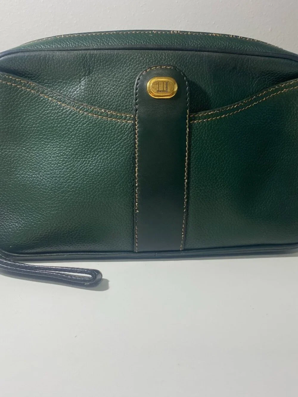 Dunhill Green Leather Clutch Bag Vintage Zip Top Organizer Travel Pouch/Wrislet - Picture 3 of 16